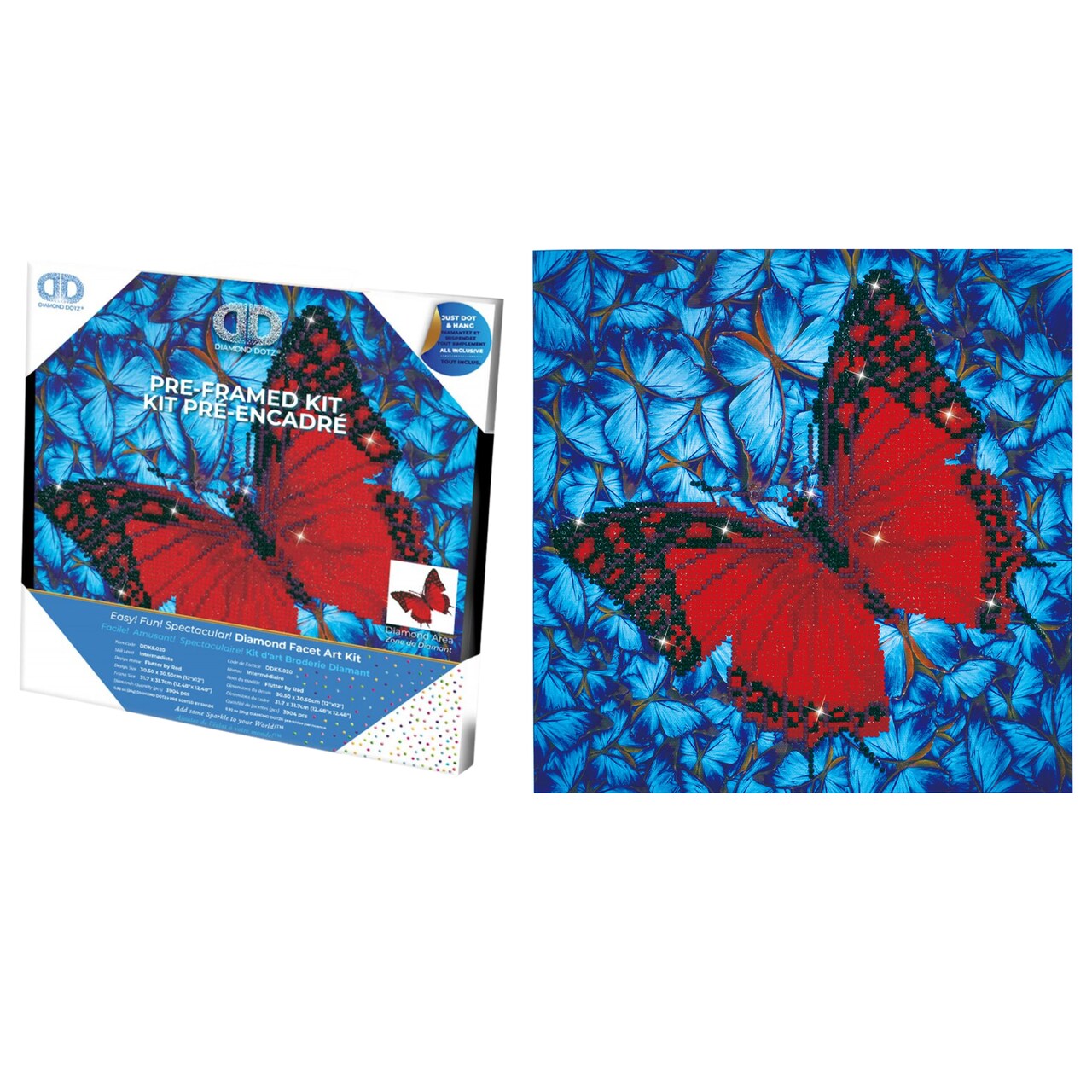Diamond Dotz Flutter by Red with Frame Butterfly Diamond Painting Kits for Adults - Diamond Art Kits a Relaxing Creative Craft Kit with Dotz Gems 12"x12"